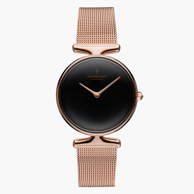 UN28RGMEROBL UN32RGMEROBL &Unika black dial women's watch in rose gold with mesh strap
