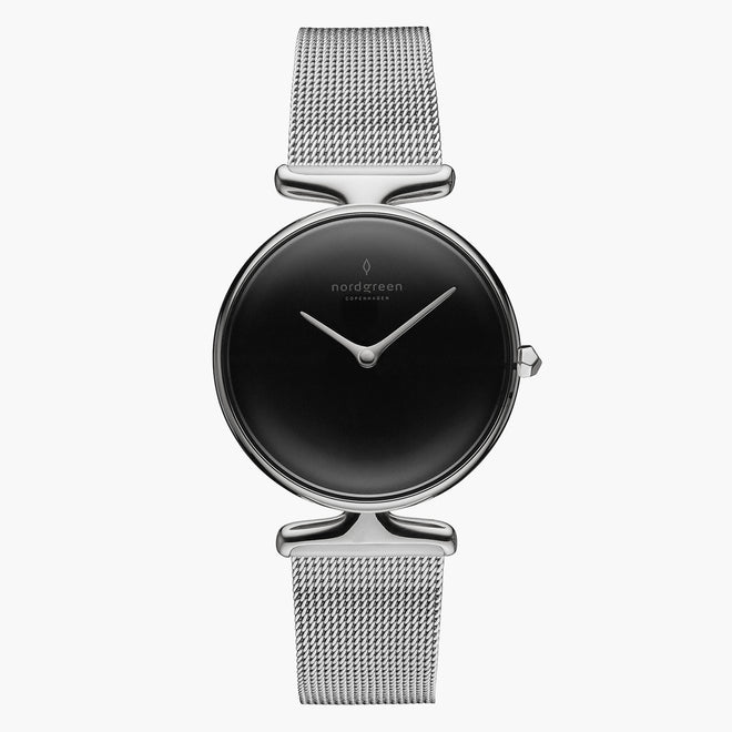 UN28SIMESIBL UN32SIMESIBL &Unika black dial women's watch in silver with mesh strap