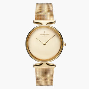 UN28GOMEGOPM UN32GOMEGOPM &Unika gold watches for women with polished dial and mesh strap