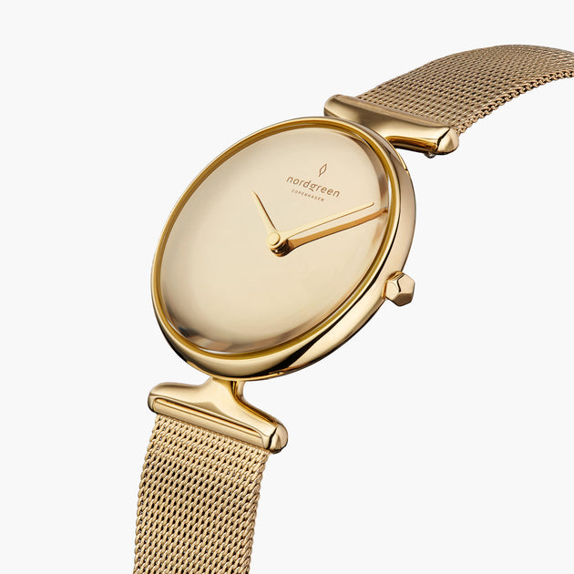 UN28GOMEGOPM UN32GOMEGOPM &Unika gold watches for women with polished dial and mesh strap