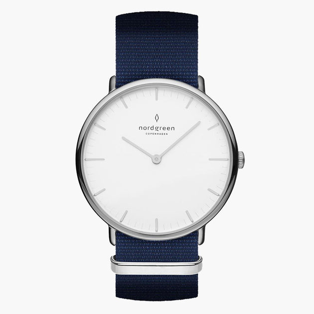 NR36SINYNAXX NR40SINYNAXX &Native men's watch with white face in silver with blue nylon straps