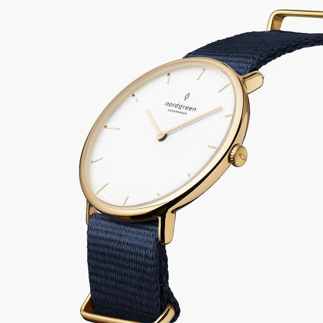 NR36GONYNAXX NR40GONYNAXX &Native men's watch with white face in gold with blue nylon straps