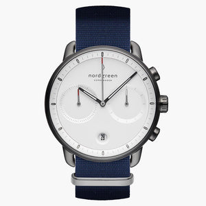 PI42GMNYNAXX &Gunmetal men's watch with white face and blue nylon strap