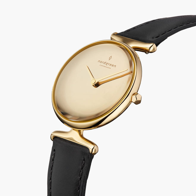 UN28GOVEBLPM UN32GOVEBLPM &Unika gold watches for women with polished dial and black vegan strap