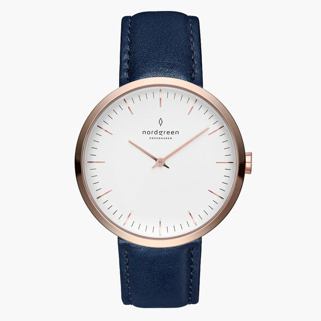 IN32RGLENAXX IN40RGLENAXX &Infinity rose gold women's watch with blue leather straps