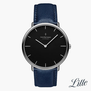 NR32SIVENABL NR28SIVENABL &Native black dial women's watch in silver with blue vegan leather
