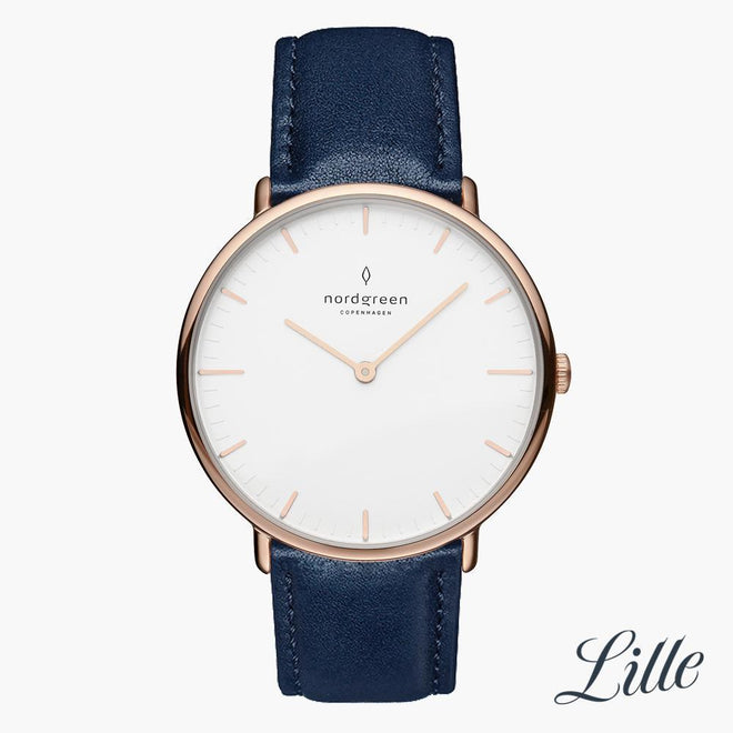 NR32RGLENAXX &Native rose gold watch women with blue leather straps