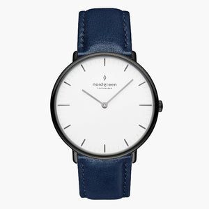 NR36GMLENAXX NR40GMLENAXX &Native men's watch with white face in gunmetal with blue leather straps
