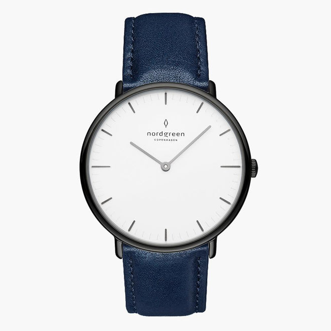NR36GMLENAXX NR40GMLENAXX &Native men's watch with white face in gunmetal with blue leather straps