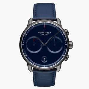 PI42GMVENANA &Men's blue dial watches in gunmetal with blue vegan straps