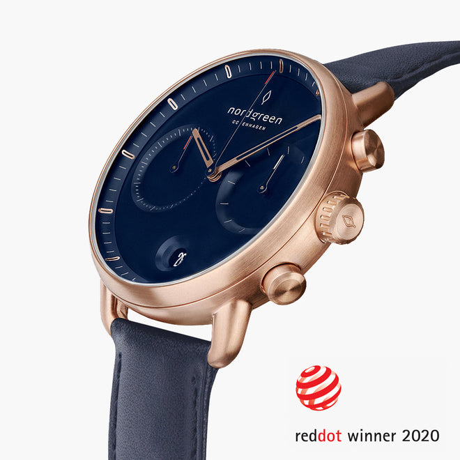 PI42RGLENANA &Men's blue dial watches in rose gold with blue leather straps