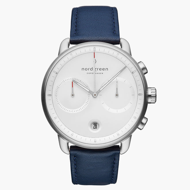 PI42SILENAXX &Silver men's watch with white face and blue leather strap