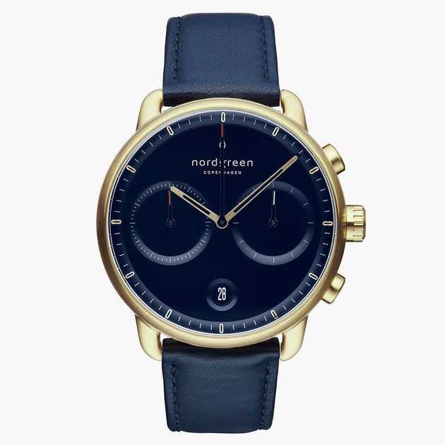 PI42GOLENANA &Gold and blue men's watch with blue leather strap