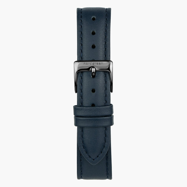 ST16POGMVENA &16mm vegan blue leather watch strap with gunmetal buckle