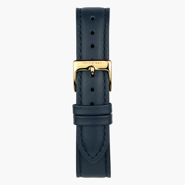 ST20POGOVENA &20mm vegan blue leather watch strap with gold buckle