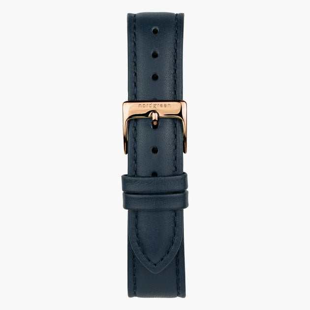 ST16PORGVENA &16mm vegan blue leather watch strap with rose gold buckle