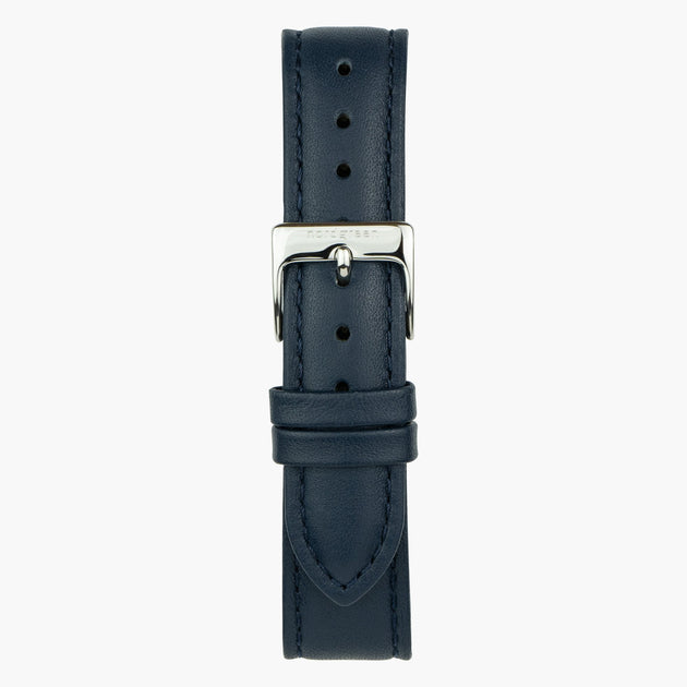 ST18POSIVENA &18mm vegan blue leather watch strap with silver buckle