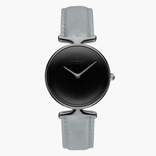 UN28GMVEDOBL UN32GMVEDOBL &Unika black dial women's watch in gunmetal with grey vegan strap