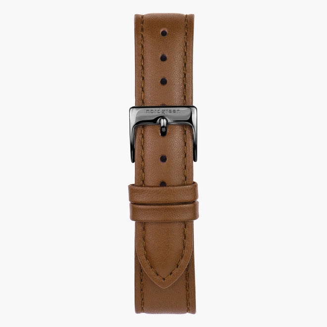 ST14POGMVEBR &14mm vegan leather watch straps in brown with gunmetal buckle