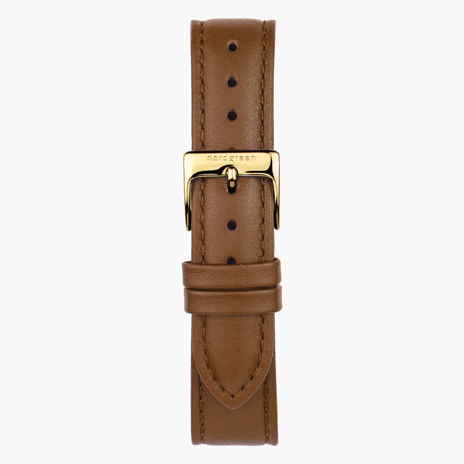 ST14POGOVEBR &14mm vegan leather watch straps in brown with gold buckle