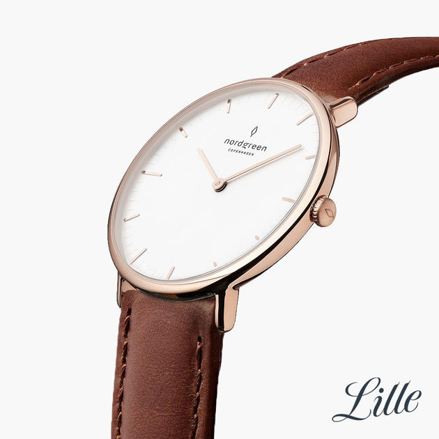 Native White Dial Brown Leather