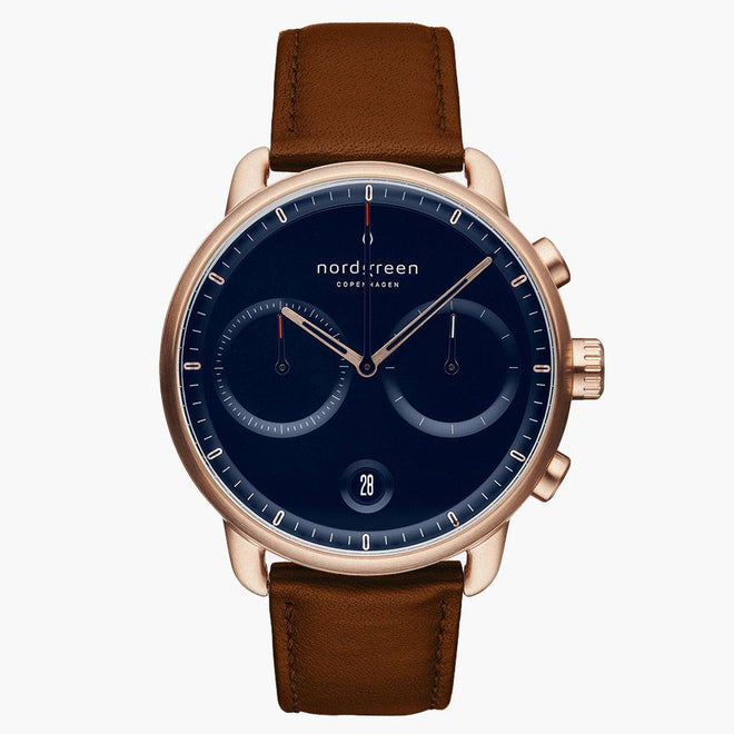 PI42RGLEBRNA &Men's blue dial watches in rose gold with brown leather straps