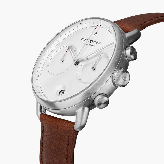 Pioneer - BUNDLE White Dial Silver | Silver 3-Link / Black / Brown Leather Straps