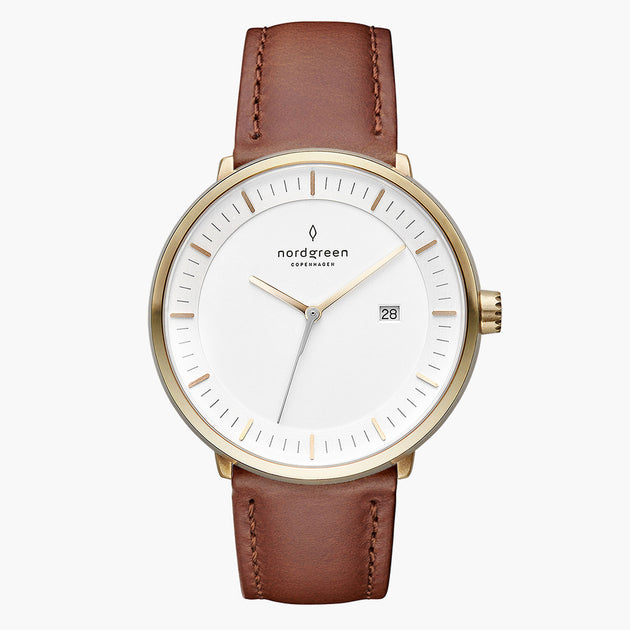 PH36GOVEBRXX PH40GOVEBRXX &Philosopher vegan men's tan leather watch in gold with white dial
