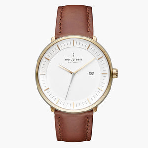 PH36GOLEBRXX PH40GOLEBRXX &Philosopher men's tan leather watch in gold with white dial