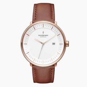 PH36RGLEBRXX PH40RGLEBRXX &Philosopher men's tan leather watch in rose gold with white dial