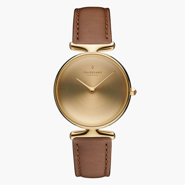 UN28GOVEBRBM UN32GOVEBRBM &Unika gold watches for women with brushed dial and brown vegan strap