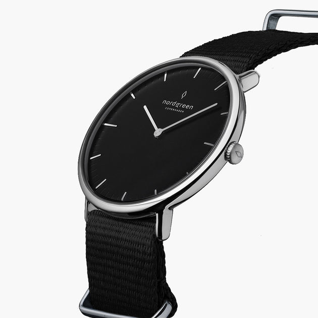 NR32SINYBLBL NR36SINYBLBL NR40SINYBLBL &Native black dial women's watch in silver with black nylon straps