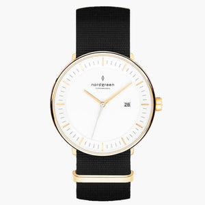 PH36GONYBLXX PH40GONYBLXX &Philosopher men's watch with white face in gold with black nylon strap