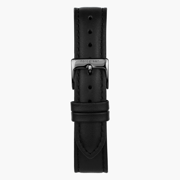 ST18BRGMLEBL &18mm watch band in black leather with gunmetal buckle