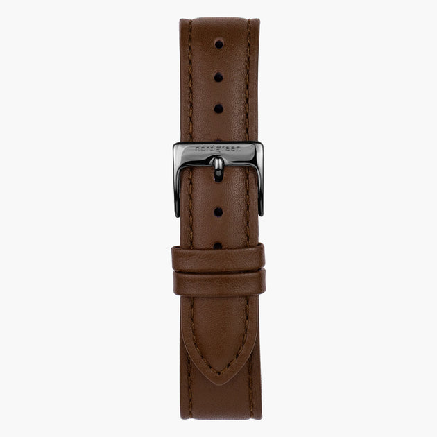 ST18BRGMLEBR &18mm watch band in brown leather with gunmetal buckle