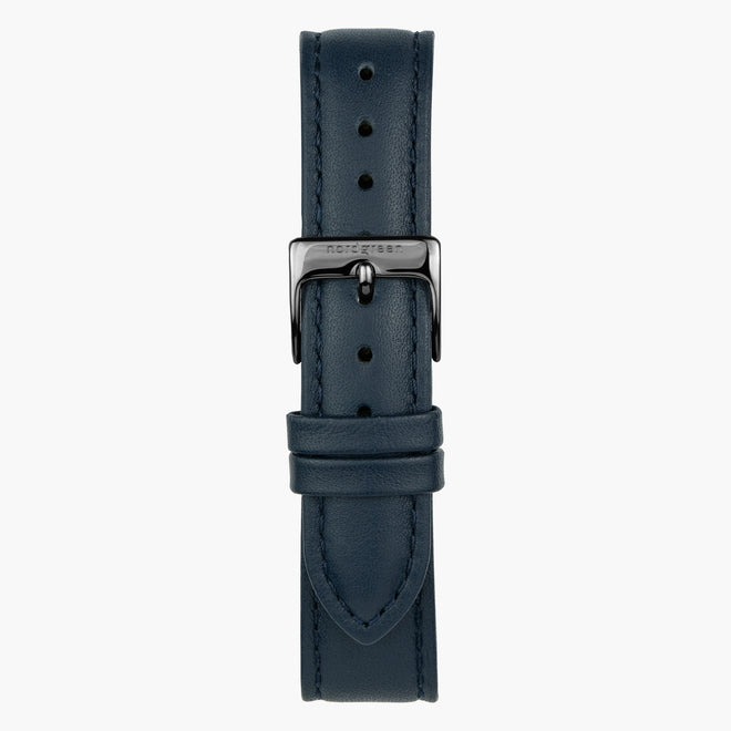 ST18BRGMLENA &18mm blue leather watch strap with gunmetal buckle
