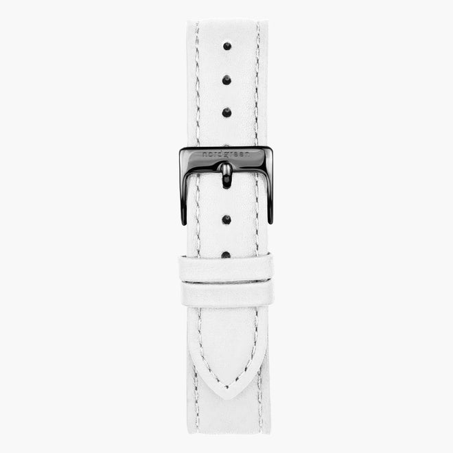 ST18BRGMLEWH &18mm watch band in white leather with gunmetal buckle