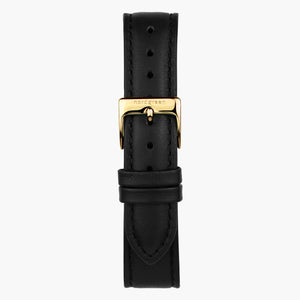 ST16BRGOLEBL &16mm leather watch strap in black with gold buckle