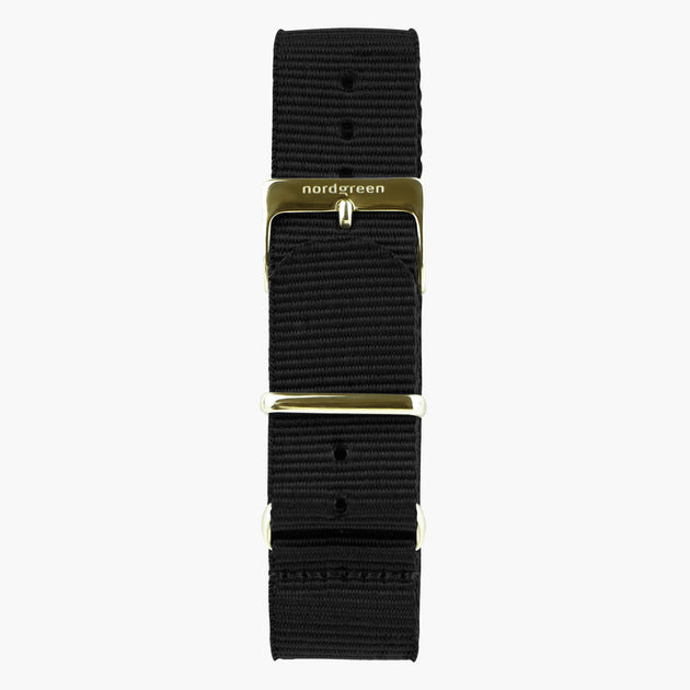 ST18POGONYBL &18mm watch band in black nylon with gold buckle