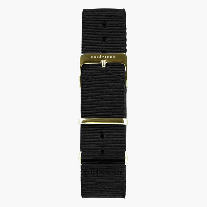 ST18POGONYBL &18mm watch band in black nylon with gold buckle