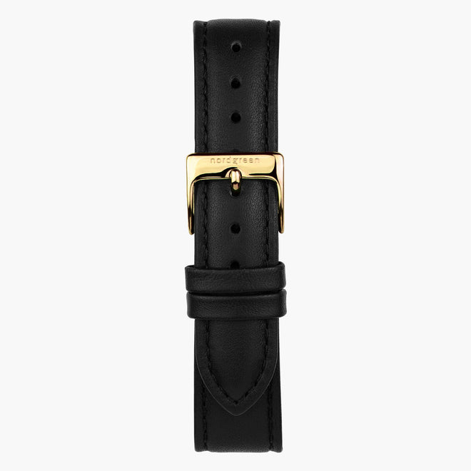 ST16POGOVEBL &16mm vegan leather watch straps in black with gold buckle
