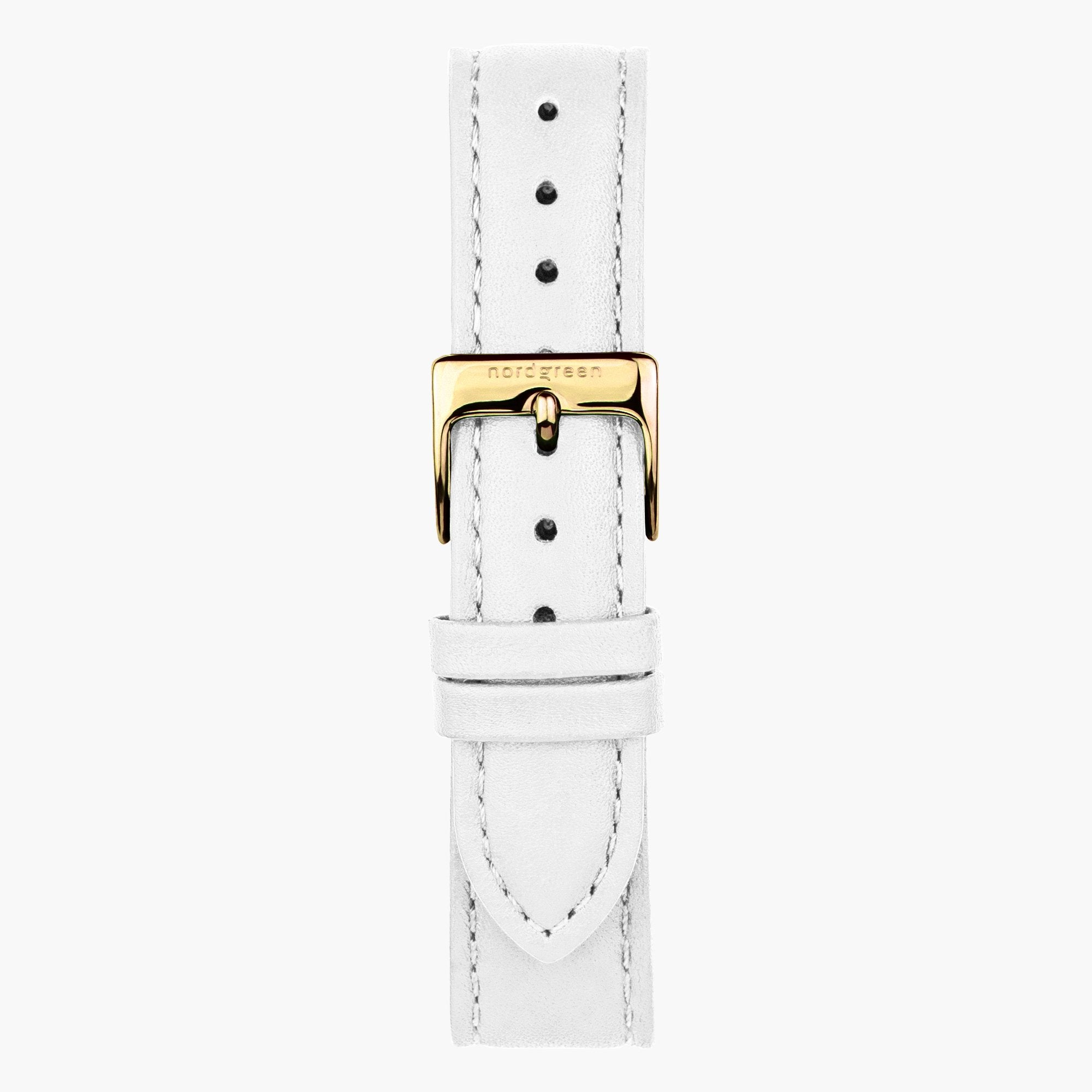 ST16BRGOLEWH &16mm leather watch straps in white with gold buckle