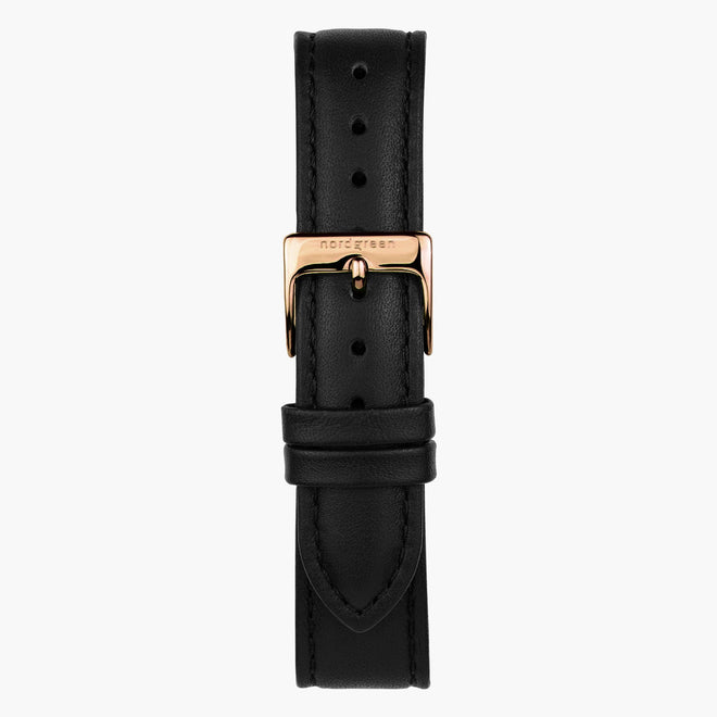 ST20PORGVEBL &20mm watch band in black vegan leather with rose gold buckle