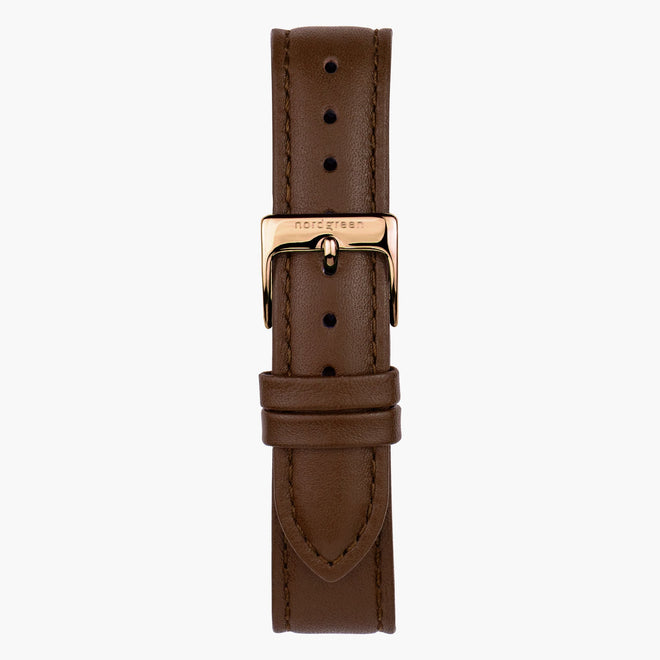 ST14PORGLEBR &14mm leather watch straps in brown with rose gold buckle