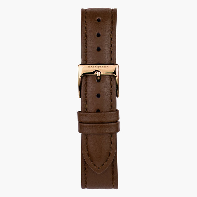 ST16BRRGLEBR &16mm leather watch straps in brown with rose gold buckle