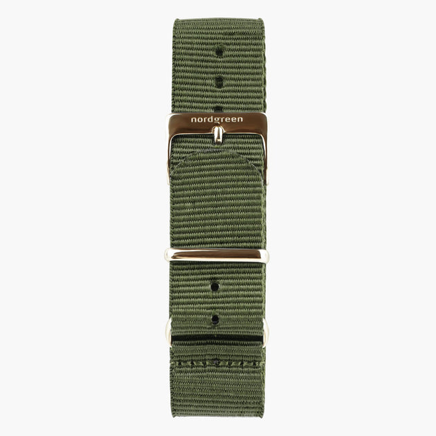 ST18PORGNYAG &18mm watch band in olive green nylon and rose gold buckle