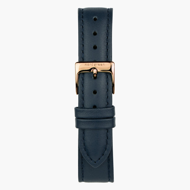 ST16BRRGLENA &16mm blue leather watch strap with rose gold buckle