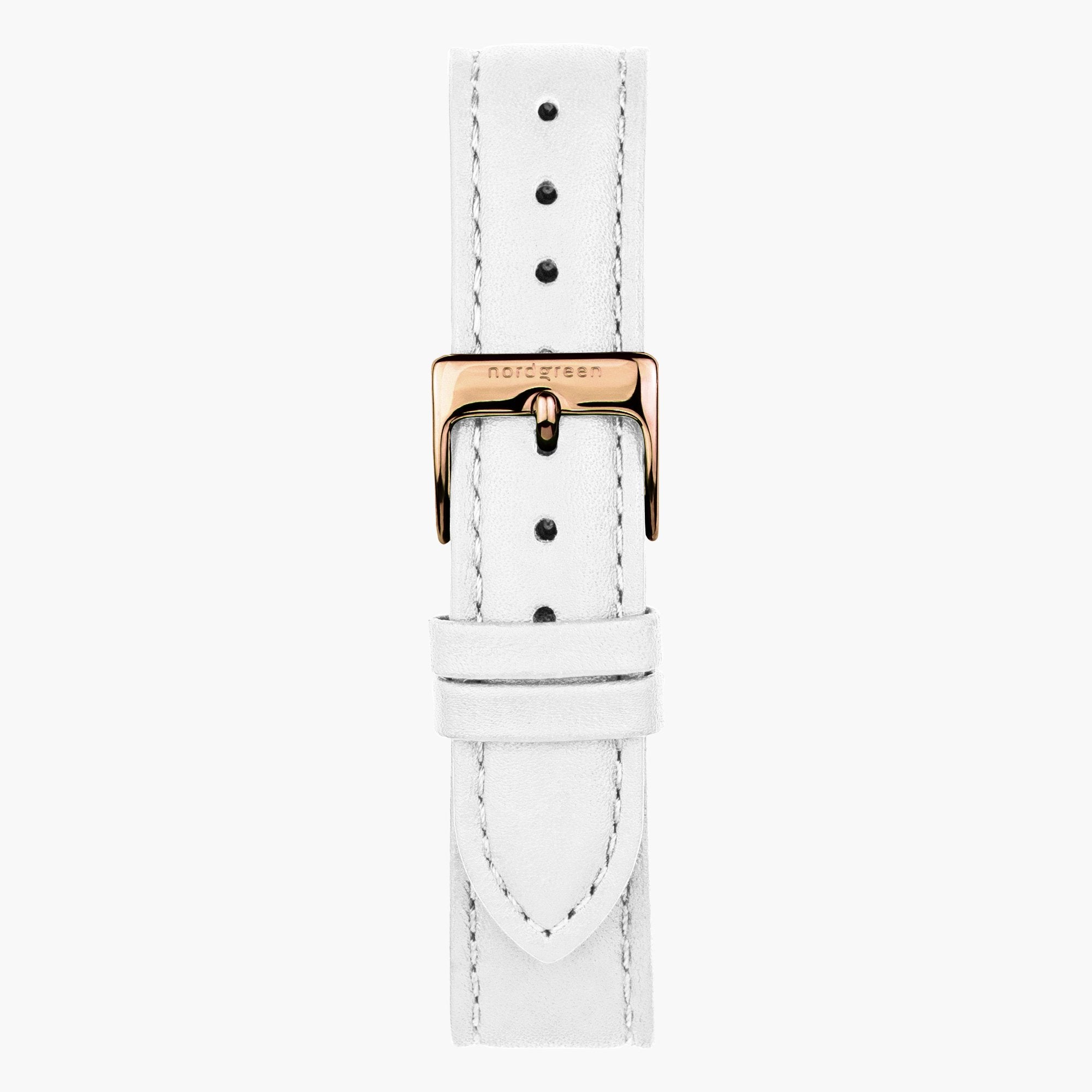 ST18PORGLEWH &18mm watch band in white leather with rose gold buckle