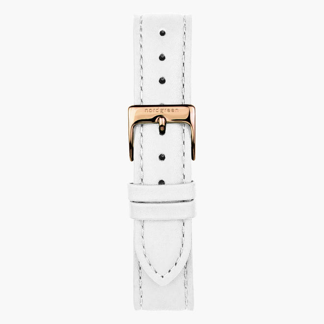 ST18PORGLEWH &18mm watch band in white leather with rose gold buckle