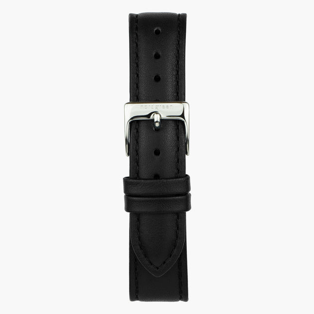 ST16BRSILEBL &16mm leather watch straps in black with silver buckle